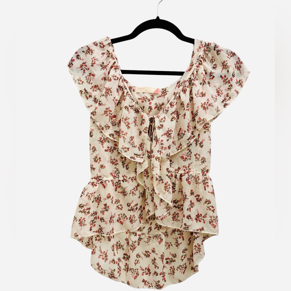Grayson Floral Ruffle Sheer‎ Women's Top Size Large